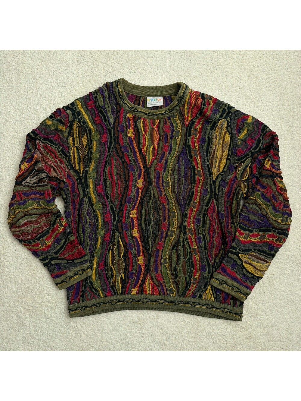 Vintage 90s COOGI Sweater Mens XL Multicolor 3D Knit Hip Hop Australia